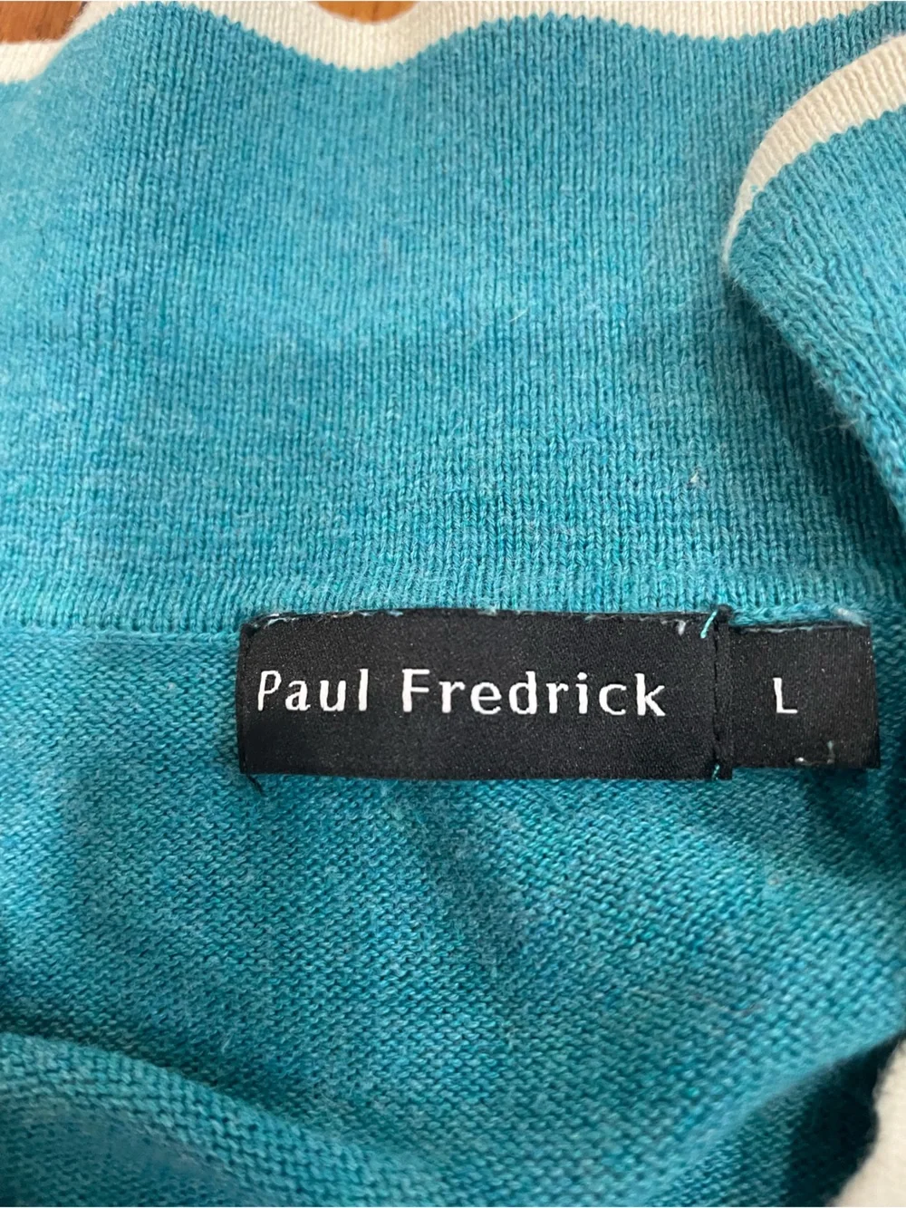 Paul Fredrick Teal Short-Sleeve V-Neck Sweater with White Trim size L